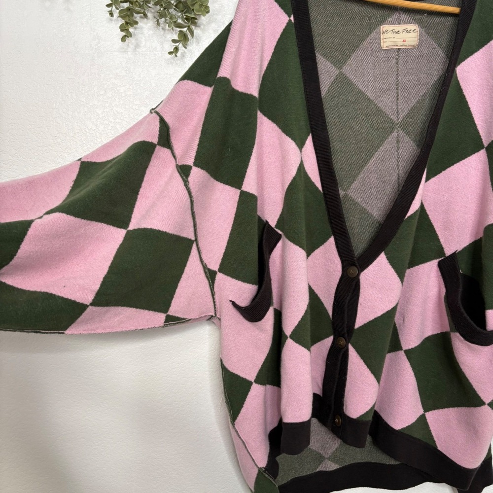 Free People Lavender and Forest Green Checker Knit Cardigan - Picture 4 of 11